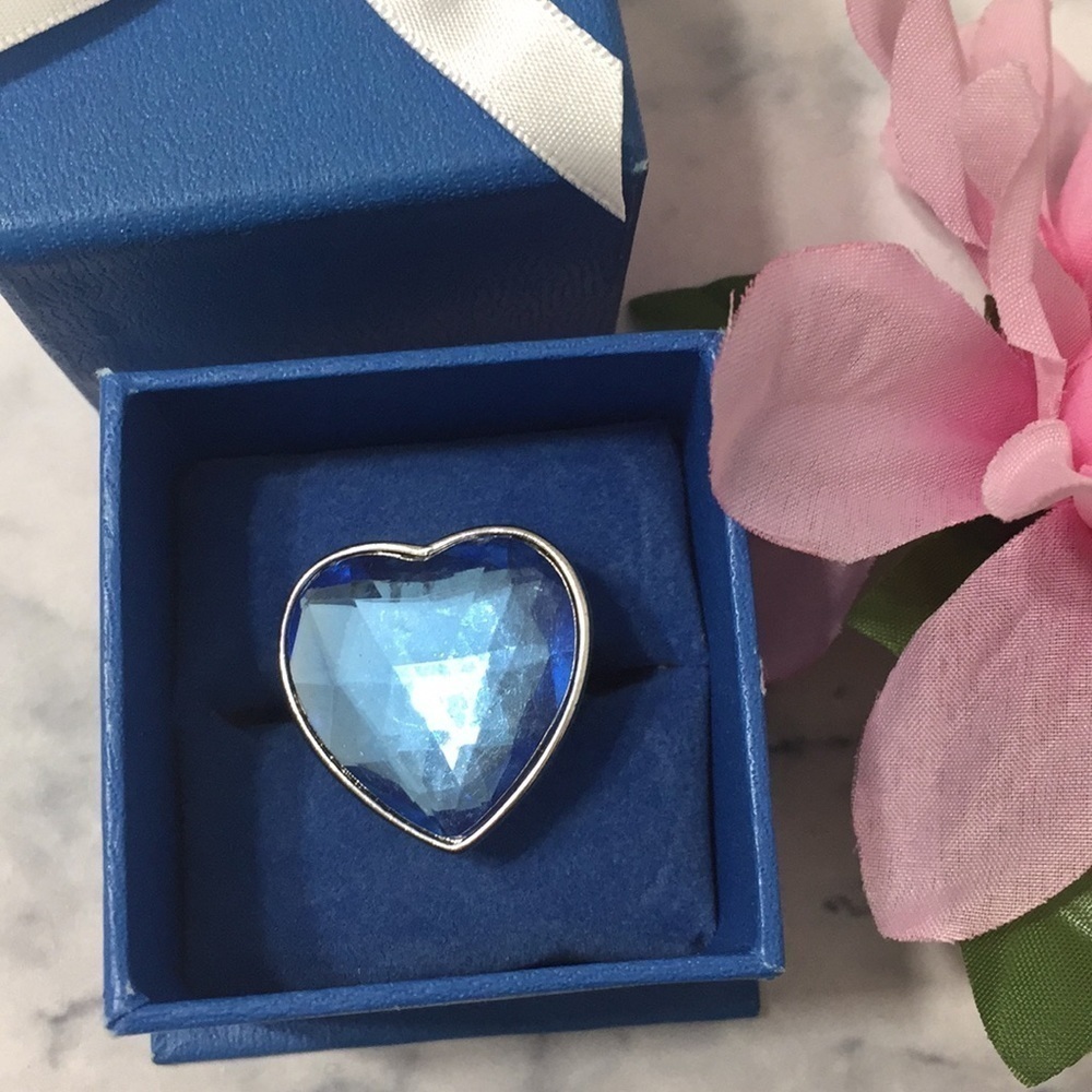Oversized Blue Heart 90s Statement Adjustable Ring